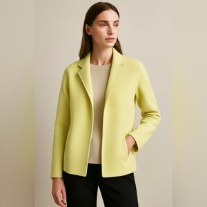 EILEEN FISHER Felted Wool Open Front Jacket – Soft Lemon Yellow – Size L